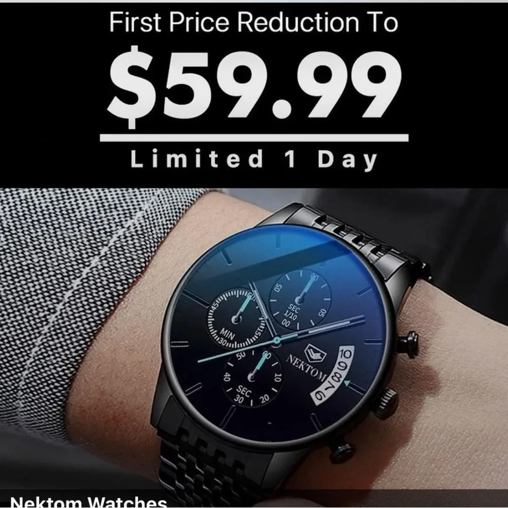 Nektom men's stainless steel quartz chronograph watch
